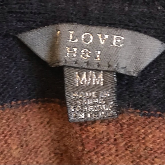 🎉HP🎉 Striped Wool Sweater Brown & Navy Blue 3/4 Sleeve - Picture 3 of 4